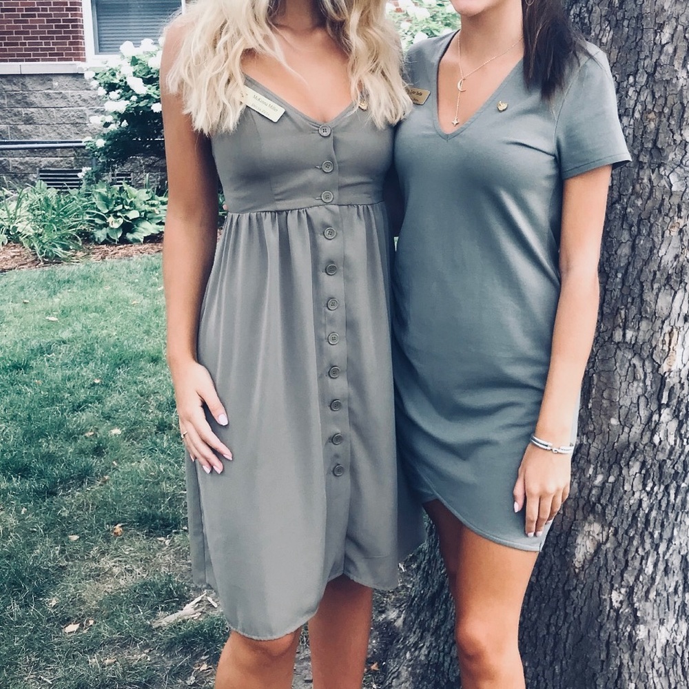 Army green button down dress